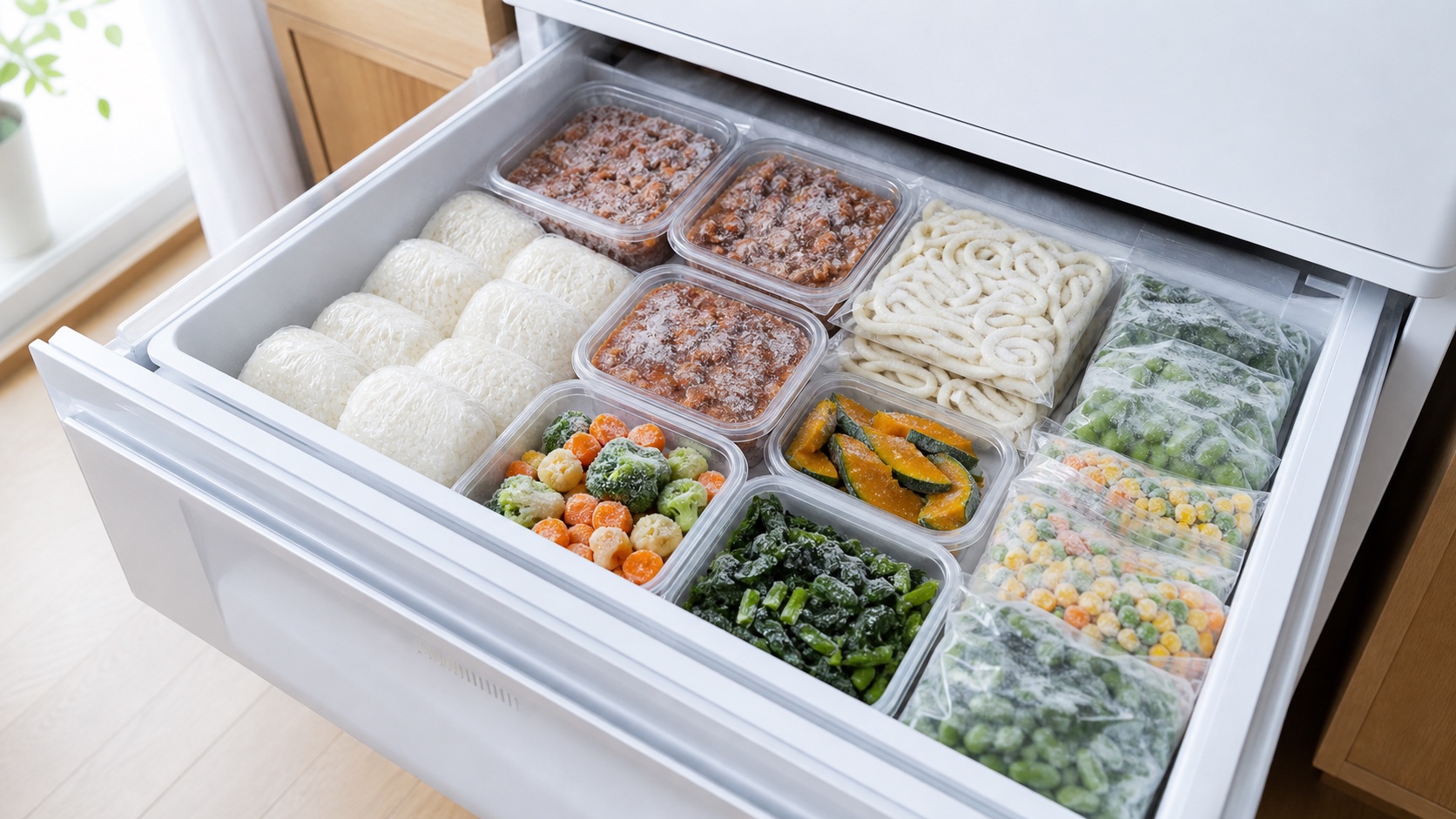 冷凍ごはんや作り置きを整理した夏休みの昼ごはん用冷凍庫