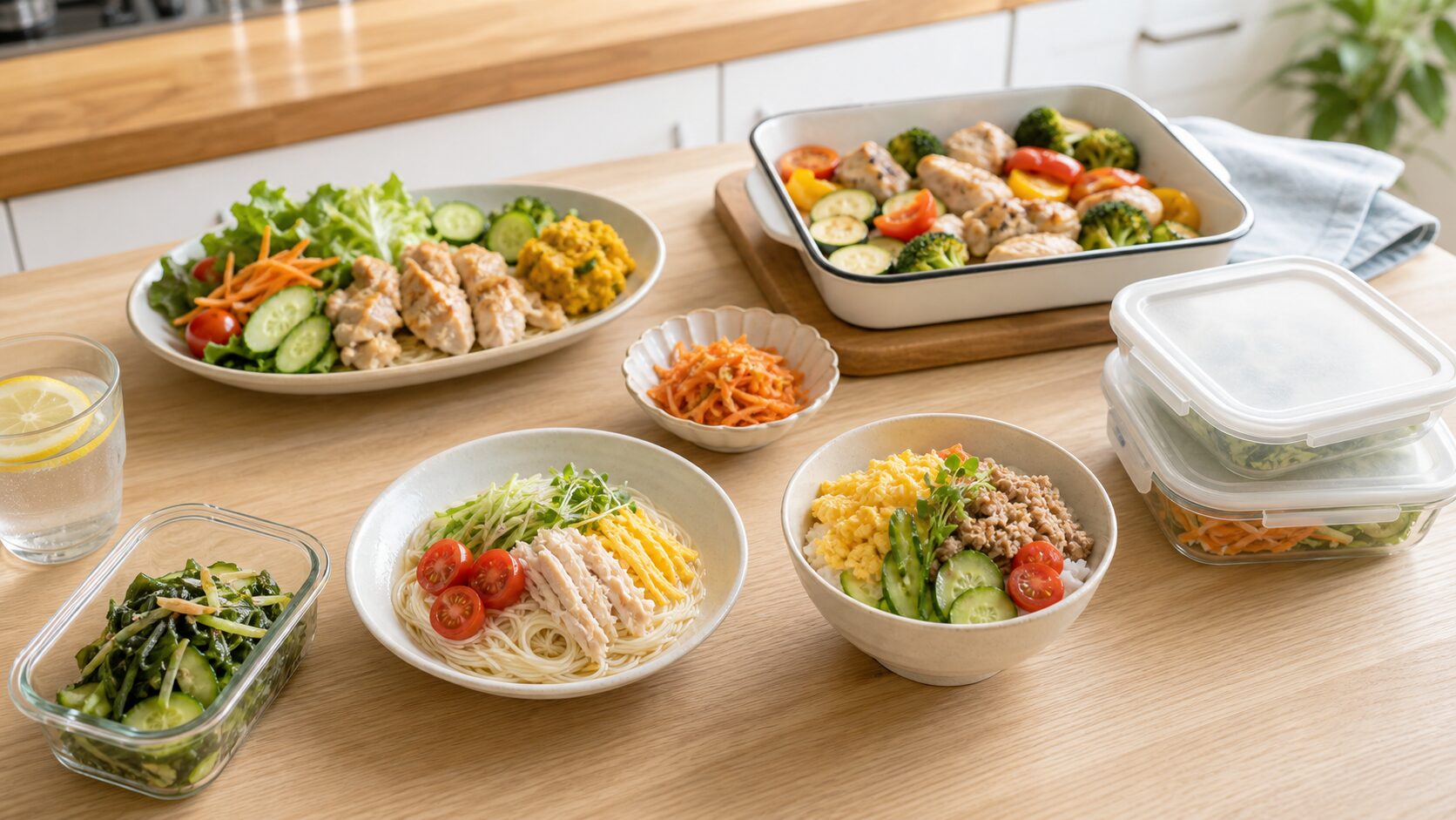 夏休みの昼ごはんをラクにする麺と丼とワンプレートの食事例
